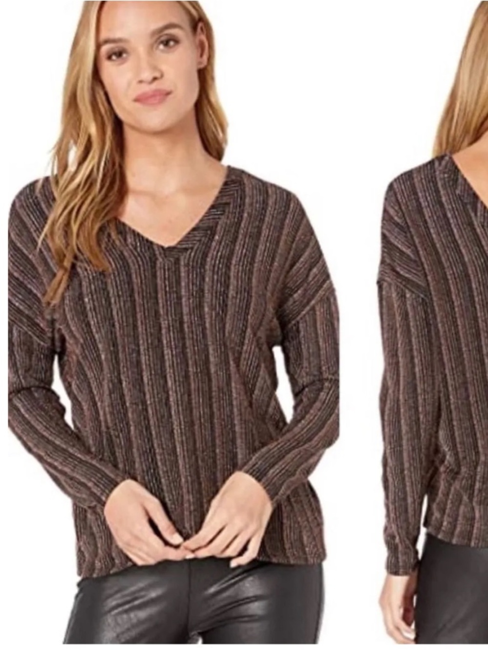 CHASER stunning  NWT  Women's metallic rose gold V neck knit.  medium.